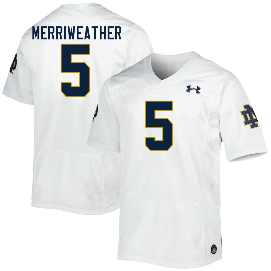 Men #5 Tobias Merriweather Notre Dame Fighting Irish College Football Jerseys Stitched-White